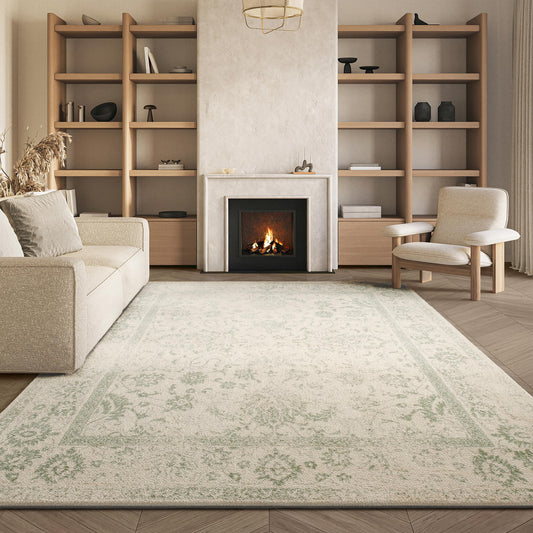 SAFAVIEH Adirondack Collection Area Rug - 12' Square, Ivory & Sage, Distressed Vintage Floral Design, Non-Shedding & Easy to Clean, Ideal for Living Room, Bedroom, Dining Space (ADR109V)