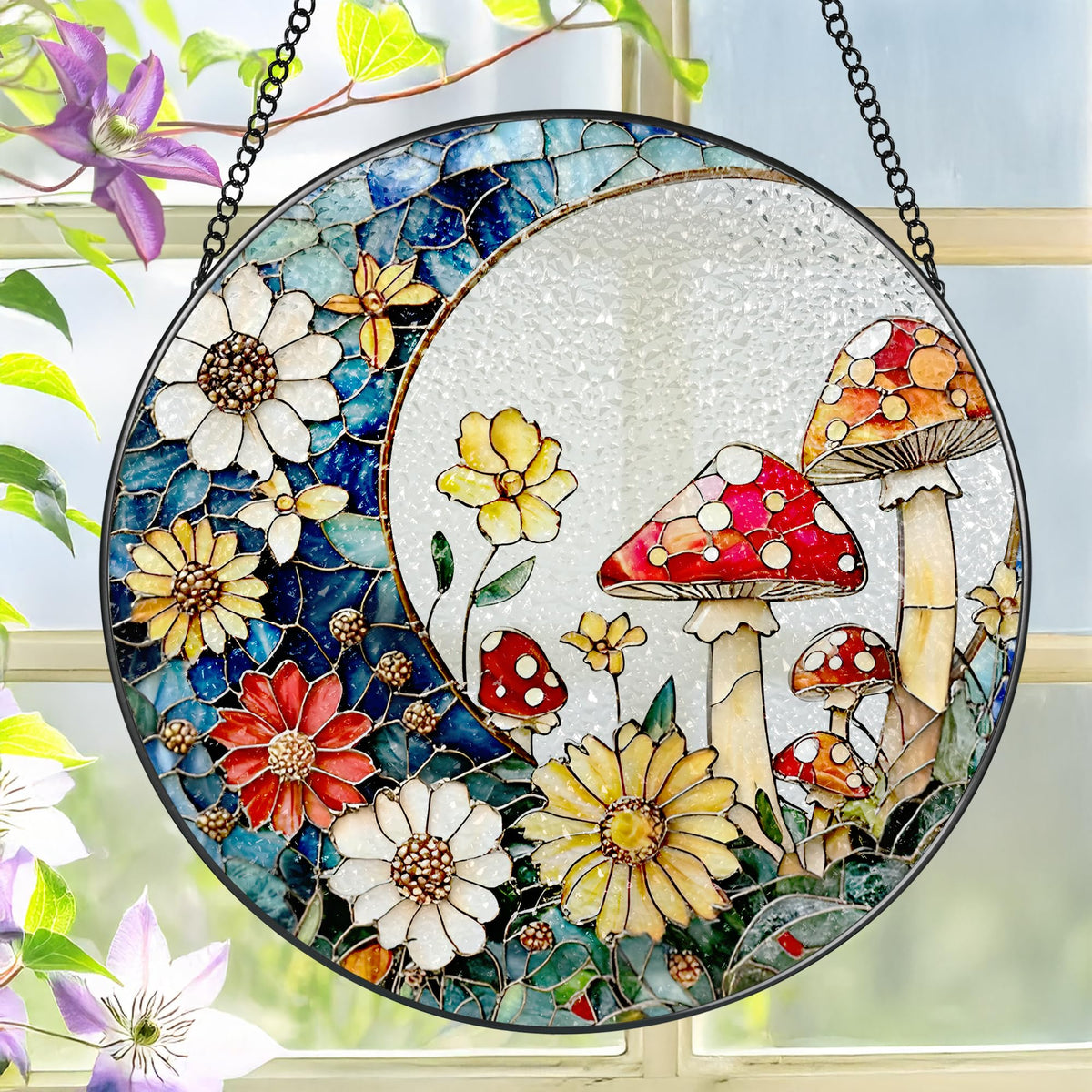 8 Inch Mushroom Suncatcher, Stained Glass Mushrooms Home Decor, Stained Glass Window Hanging, Plant Lover Gifts for Women, Birthday Gifts for Her Mom Grandma, Idea Gift, Gift Exchange