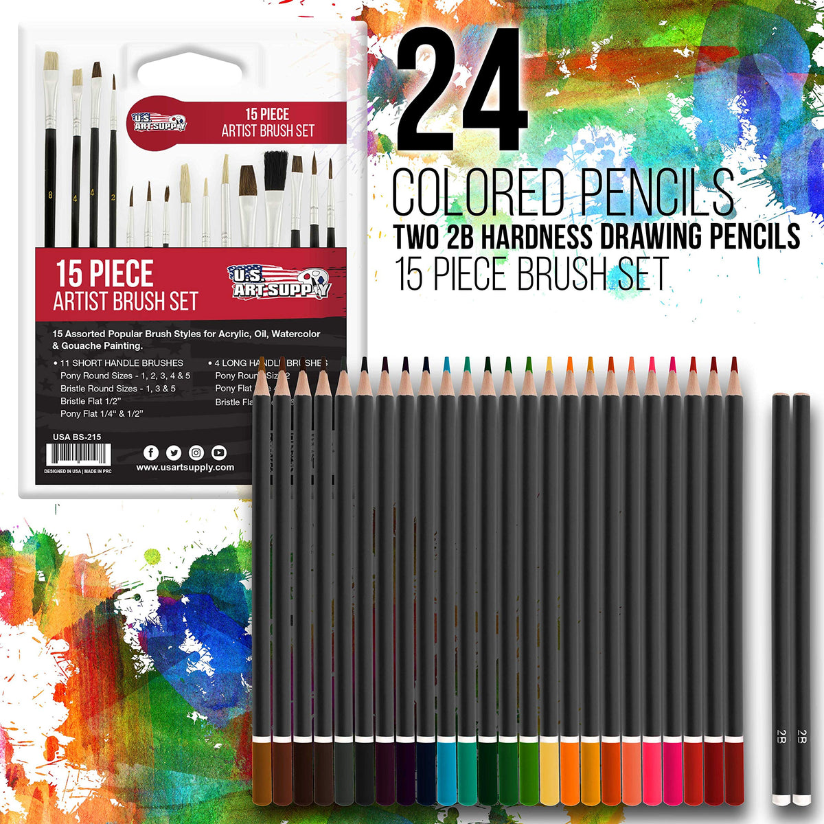 U.S. Art Supply 162-Piece Mega Wood Box Artist Kit with Painting, Drawing & Art Supplies for Adults - 24 Each (Watercolors, Oil Pastels, Pencils), 60 Crayons & 2 Brushes - Art Kit for Adults, Gift Set