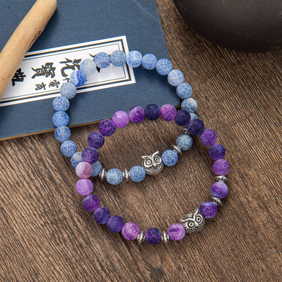 Softones Owl Gifts Owl Bracelets Healing Crystals Bracelet for Women Men Spiritual Energy Beaded Bracelet Set Gifts