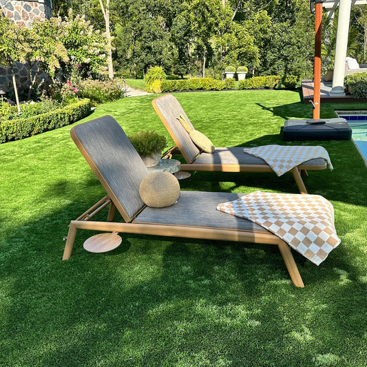 PURPLE LEAF Chaise Lounge Outdoor Chairs with Cushion Aluminum Pool Side Sun Lounges Adjustable Reclining Patio Set Pack of 2 Teak