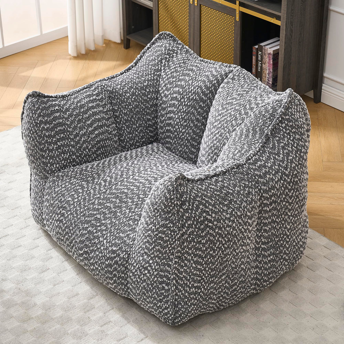 Large Grey Chenille Bean Bag Chair for Adults, Oversized Comfy Lounger for Living Room, Bedroom, Gaming, Reading, Watching TV, 47.2" x 36.2" x 30.7"