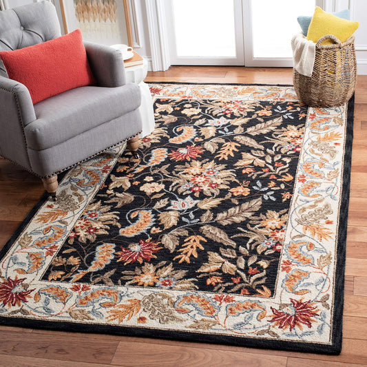 SAFAVIEH Chelsea Collection Area Rug - 8' Square, Black, Hand-Hooked French Country Wool, Ideal for High Traffic Areas in Living Room, Bedroom (HK141B)