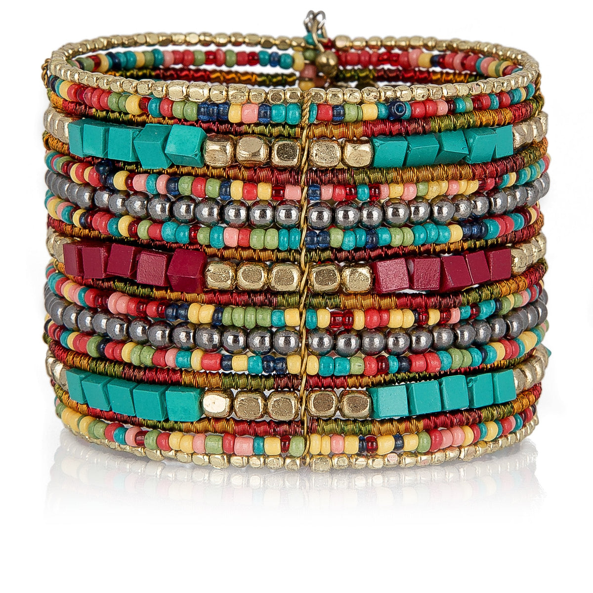 SPUNKYsoul Presents Zura Cuff Bracelet for Women Collection - Adjustable, Stylish Boho Inspired Beaded Bracelets, Trendy Stackable Bead, Ideal for Everyday Wear & Special Occasions (Teal, Red, Cube)