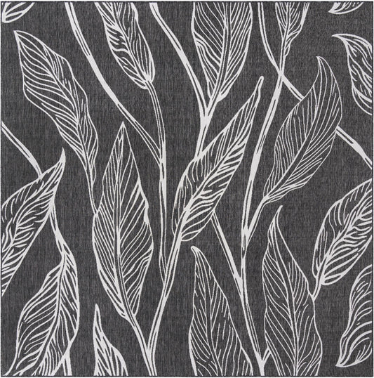 Unique Loom Outdoor Botanical Collection Area Rug - Leaf (10' 8" Square, Ivory Charcoal)