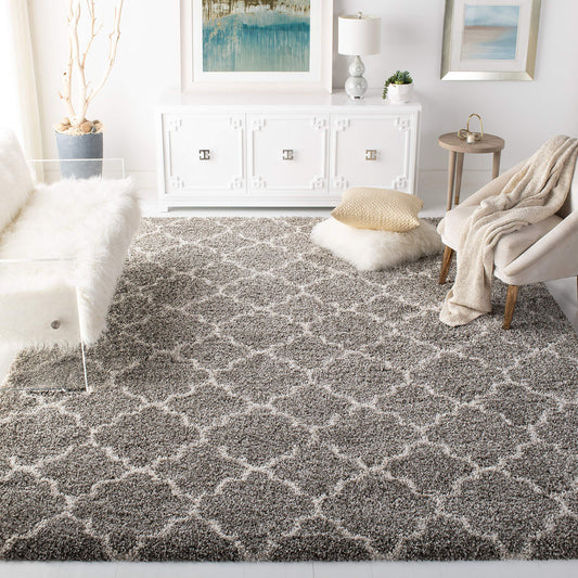SAFAVIEH Hudson Shag Collection Area Rug - 10' x 14', Grey & Ivory, Moroccan Trellis Design, Non-Shedding & Easy Care, 2-inch Thick Ideal for High Traffic Areas in Living Room, Bedroom (SGH282B)