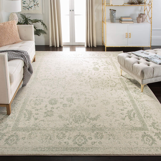 SAFAVIEH Area Rug 12x18 - Adirondack Collection - Large - Ivory & Sage, Distressed Vintage Floral Design, Non-Shedding & Easy to Clean, Ideal for Living Room, Bedroom, Dining Space (ADR109V)