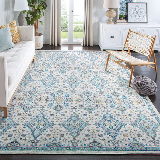 SAFAVIEH Evoke Collection 10' x 14' Ivory / Light Blue EVK224C Boho Oriental Non-Shedding Living Room Bedroom Dining Home Office Area Rug