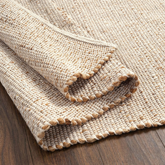 GRUHUM Jute Cotton Area Rug 8'x10' ft Large Hand Woven Natural Farmhouse Rug for Living Room, Bedroom Kitchen - Rustic Vintage Bohemian Eco-Friendly Carpet Home Décor 8x10 ft Natural Boho Rug