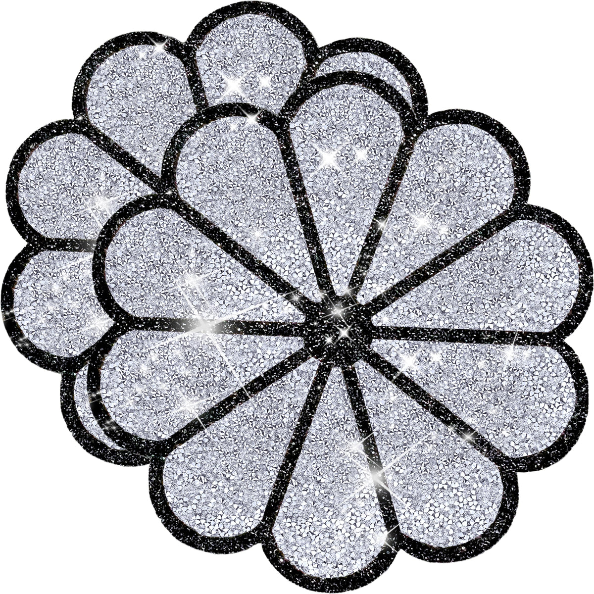 Washable Waterproof Diamond Circle Placemats for Round Tablescape Decor for Dinner and Kitchen Bling Placemats for Weddings & Special Events -2 PCS (Silver and Black)