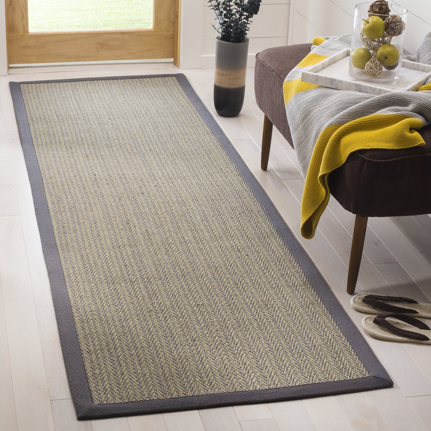 SAFAVIEH Natural Fiber Collection Runner Rug - 2'6" x 20', Grey Brown & Grey, Border Herringbone Sisal Design, Easy Care, Ideal for High Traffic Areas in Living Room, Bedroom (NF444A)
