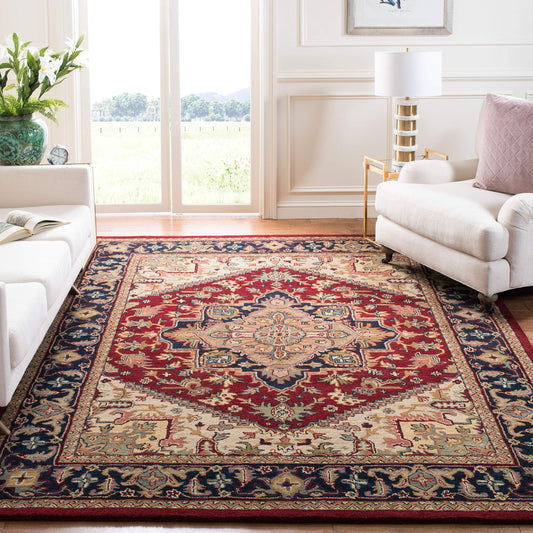 SAFAVIEH Heritage Collection Area Rug - 8' Square, Red, Handmade Wool, Traditional Oriental Medallion Design, Ideal for Living Room, Bedroom, Dining Space (HG625A)