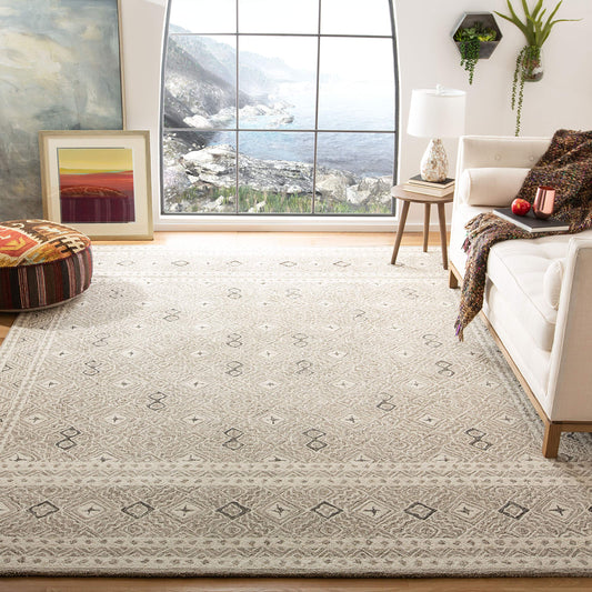 SAFAVIEH Micro-Loop Collection Area Rug - 10' x 14', Grey & Ivory, Rustic Boho Design, Handmade Wool, Ideal for The Living Room, Bedroom, Dining Room (MLP803F-10)
