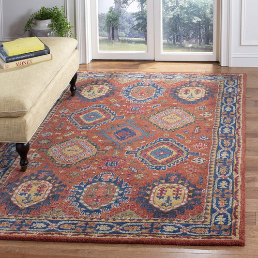 SAFAVIEH Heritage Collection 8' x 10' Rust / Navy HG427P Handmade Traditional Oriental Premium Wool Area Rug