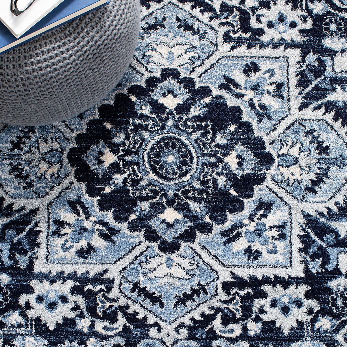 SAFAVIEH Charleston Collection Area Rug - 6'7" Square, Navy & Blue, Oriental Medallion Design, Non-Shedding & Easy Care, Ideal for High Traffic Areas in Living Room, Bedroom (CHL431N)