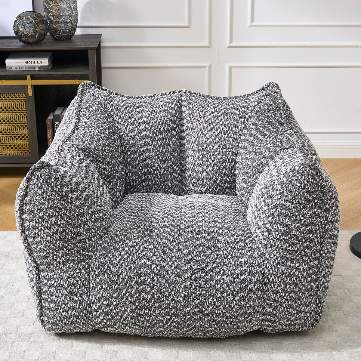 Large Grey Chenille Bean Bag Chair for Adults, Oversized Comfy Lounger for Living Room, Bedroom, Gaming, Reading, Watching TV, 47.2" x 36.2" x 30.7"
