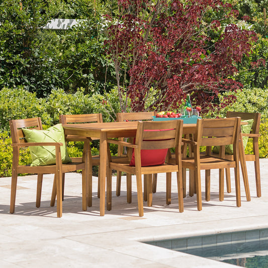 Stanyan | 7 Piece Outdoor Acacia Wood Dining Set | Perfect for Patio | with Teak Finish