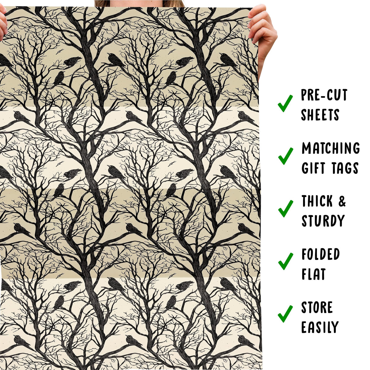 CENTRAL 23 Birthday Wrapping Paper For Men Women - 6 Sheets Of Gift Wrap - Crows On Trees - Forest - Gothic - Fall Wrapping Paper - Halloween - Comes With Stickers - Recyclable
