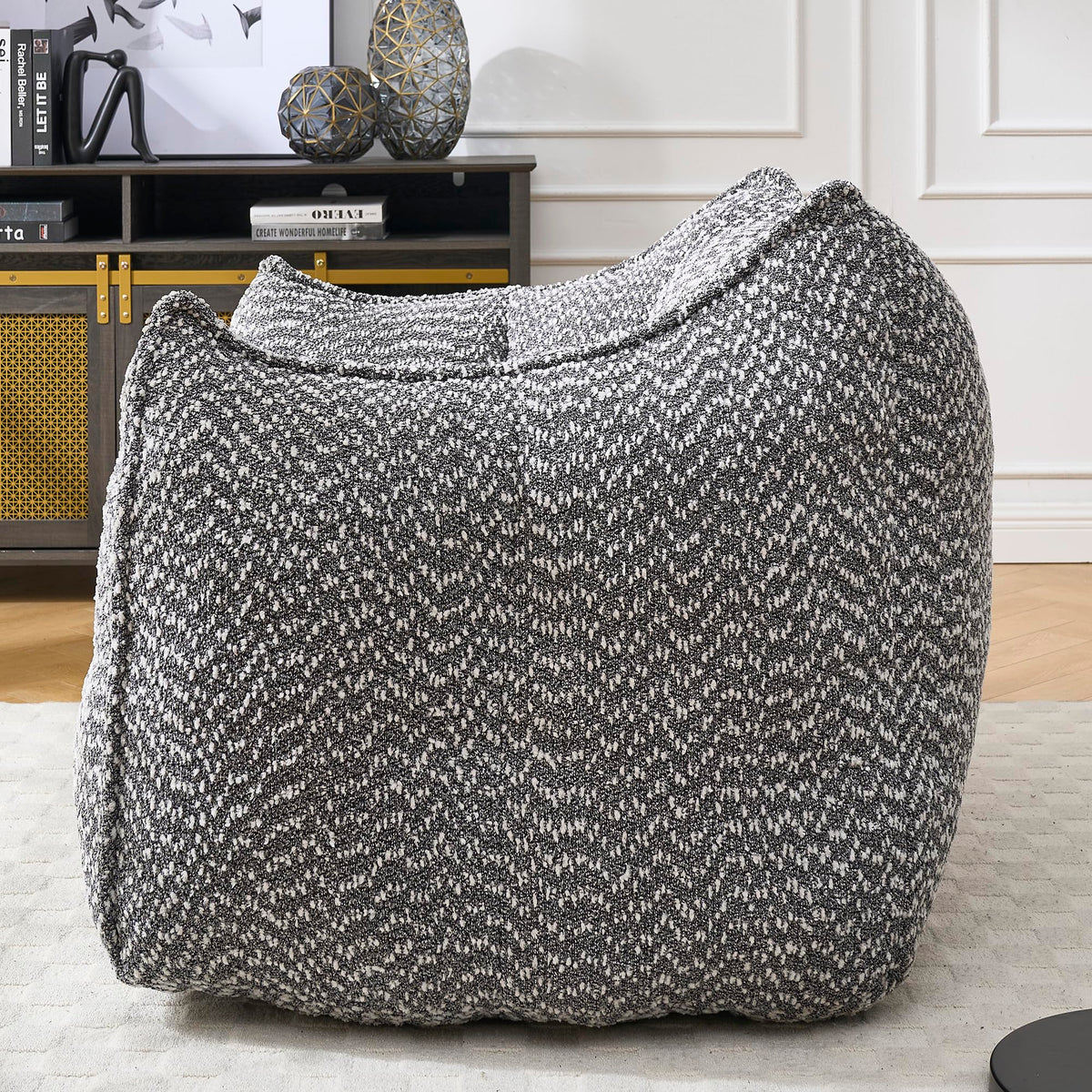 Large Grey Chenille Bean Bag Chair for Adults, Oversized Comfy Lounger for Living Room, Bedroom, Gaming, Reading, Watching TV, 47.2" x 36.2" x 30.7"