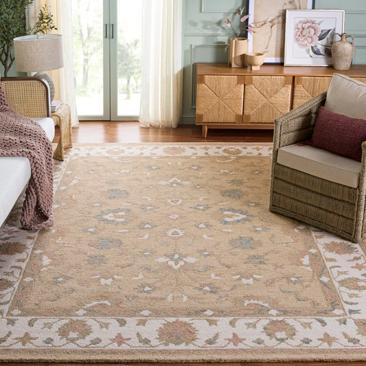 SAFAVIEH Area Rug 8x10 - Heritage Collection - Large - Beige & Ivory, Handmade Wool, Ideal for Living Room, Bedroom, Dining Space (HG125B)