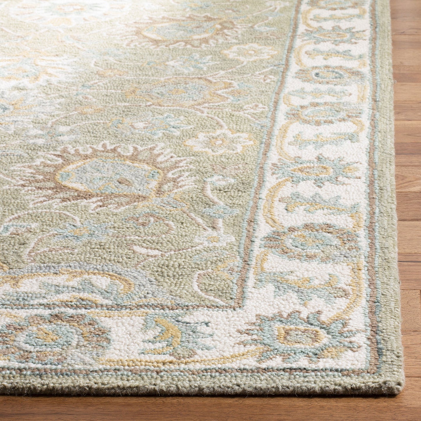 SAFAVIEH Blossom Collection 8' x 10' Sage / Ivory BLM702W Handmade Premium Wool Area Rug