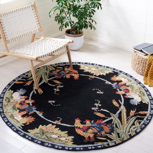 SAFAVIEH Chelsea Collection 8' Round Black HK56B Hand-Hooked French Country Wool Area Rug