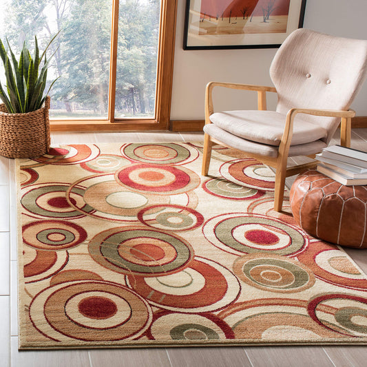 SAFAVIEH Lyndhurst Collection Area Rug - 8' x 11', Ivory & Multi, Mid-Century Modern Design, Non-Shedding & Easy Care, Ideal for High Traffic Areas in Living Room, Bedroom (LNH225A)