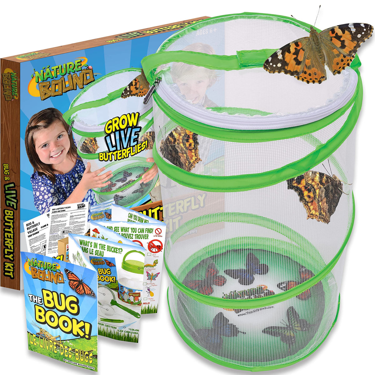 Nature Bound Butterfly Growing Kit - Live Caterpillar to Butterfly Project for Kids - Includes Voucher for Caterpillars, Green Pop-Up Enclosure, and STEM Learning Guide