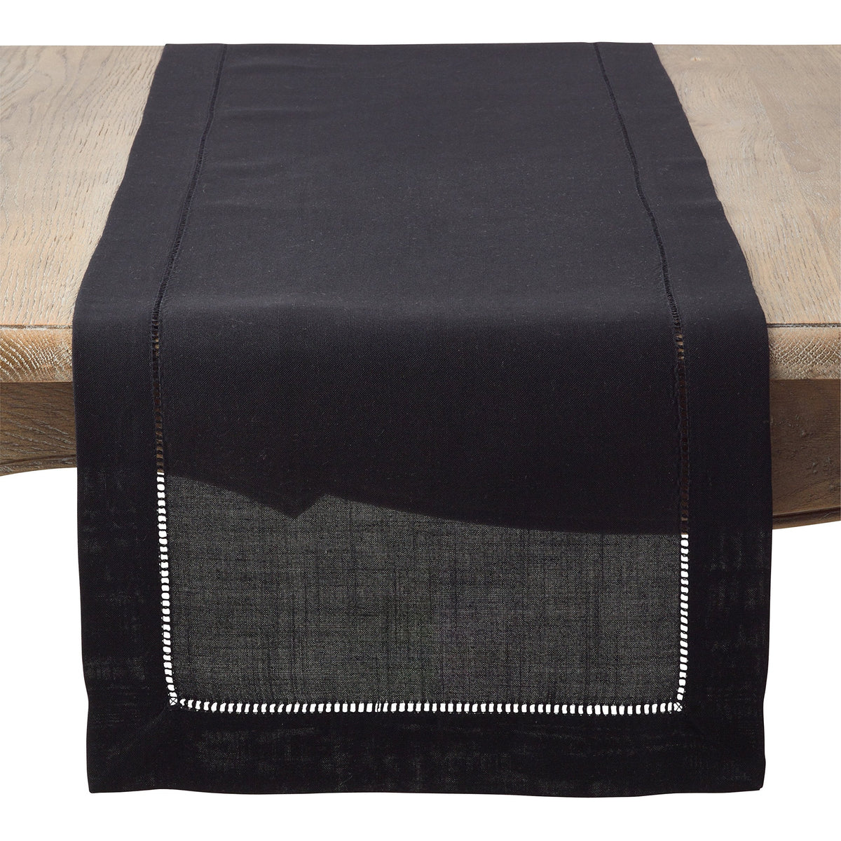 SARO LIFESTYLE Hemstitched Border Table Runner, Black, 16"x120"